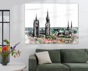 View of the old and new churches in Delft. by Danny de Klerk