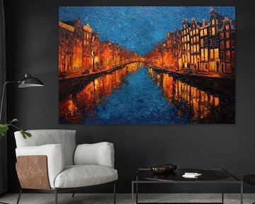 Blauwe Nacht over het Water in Amsterdam van Franka Poulain