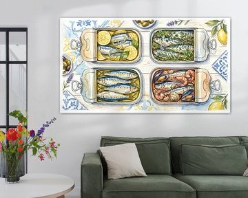 Watercolor Illustration of Assorted Sardines by Ariadna de Raadt-Goldberg