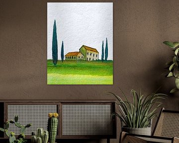 Toskana | Bauernhof und Zypressen | 001 von WatercolorWall