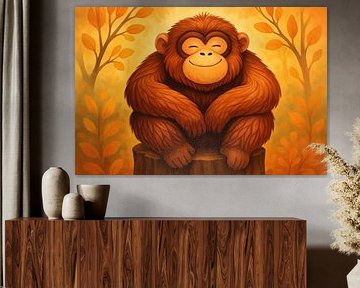 Lachende aap op boomstronk