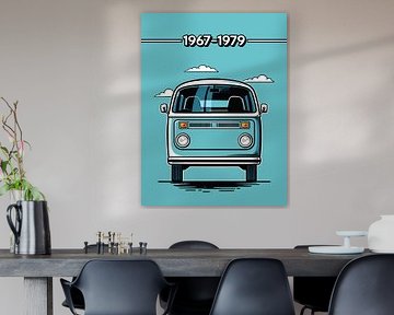 Retro Teal Classic Van Front Pop Art Portrait by Ramy Salah Hefny