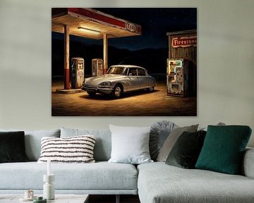 Vintage Citroën DS Tankstellenszene