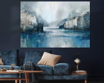 Modern Blue Landscape - Mystical Fjord in the Mist - Luxury Wall Decoration by BowiScapes - Fine Art and Urban Wall Art