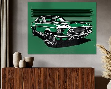 Retro Green Muscle Car Side Pop Art Portrait by Ramy Salah Hefny