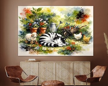 Slapende kat in tuin