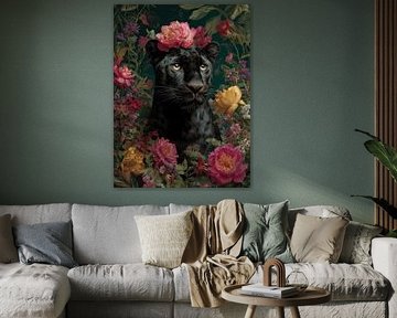 Schwarzer Panther in den Blumen