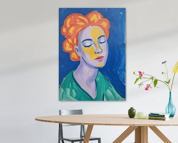 Expressionistisch portret: Vrouw in blauw & Oranje van Niklas Maximilian