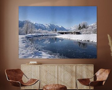 Paysage hivernal de Haute-Bavière avec panorama montagneux sur Christina Bauer Photos