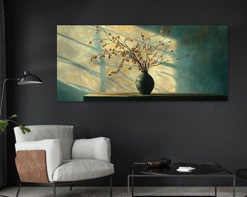 Blumenvase | Ruhige Vase und gelbe Blüten von Blickfänger Gemälde