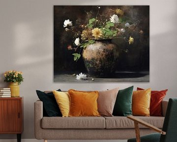 Vase mit Blumen | Patina Bloom von Blickfänger Gemälde