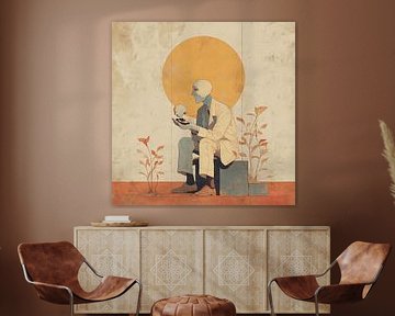 Melancholische man zittend in stille schaduwen