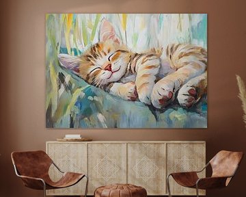 Slapende Kat | Vrolijke Kat in Zomer van Blikvanger Schilderijen