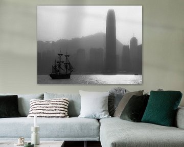 Ligne d'horizon de Hong Kong en noir et blanc sur Albert Dros