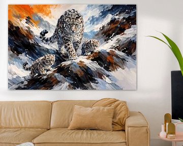 Snow leopard with cubs