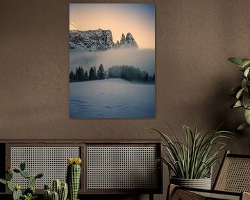 Alpe di Siusi - Sciliar and Santner Peak in the fog