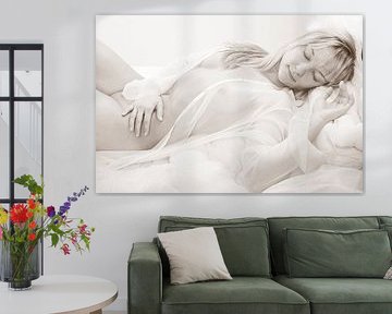 Erotisch, vrouwelijk naakt in high key-stijl