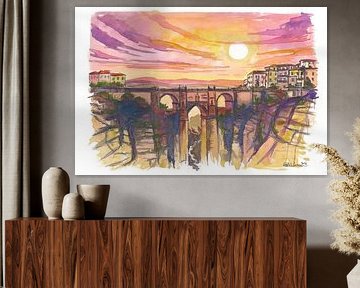 Ronda, Spanien Gemälde mit Puente Nuevo und dramatischem Blick auf die Schlucht