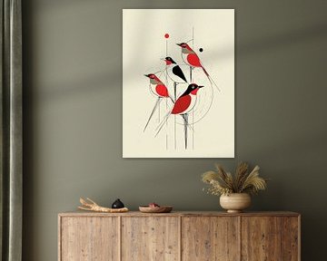 Minimalist birds in red and black