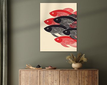 Graphic Fish in Red and Black