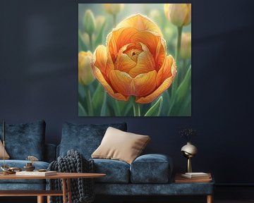 Fresh Orange Tulip with Sparkling Dew Drops by Clay Artista