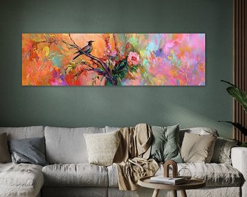 flower bird | Coral Petal Song by Eye catching paintings