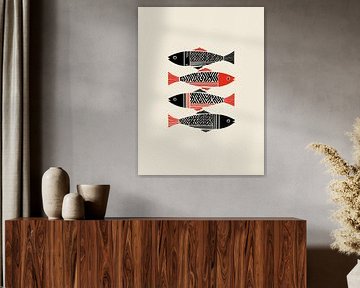 Four fish in black and red | Graphic art from the kitchen