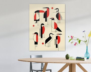 Abstract birds in black and red | Modern graphic art