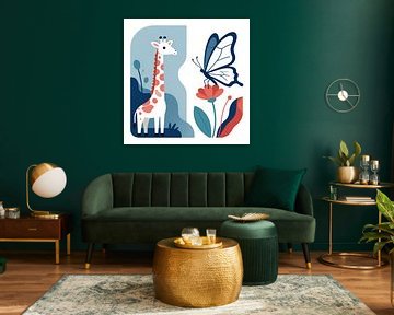 Giraffe and butterfly