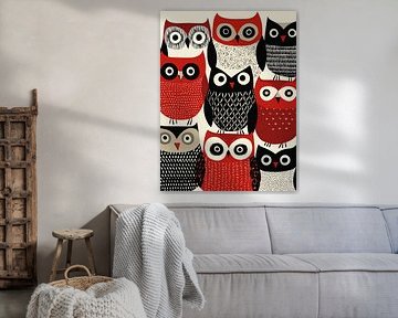 Grafische Eulen in Schwarz und Rot von Lauren Wilde