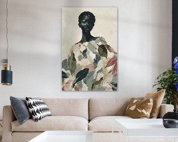 Porträt einer schwarzen Frau mit Blattmustern