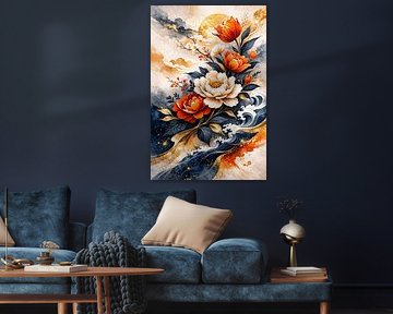 Golden Wave Peonies II by Dodik Hariyono