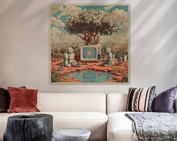 Satirische platte digitale illustratie Surrealistische scène