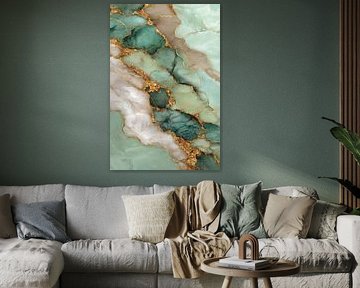 Art abstrait Vert Or Structure marbrée Design luxueux sur Eva Lee