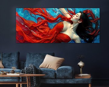 Femme surréaliste dans le lac sous l'eau