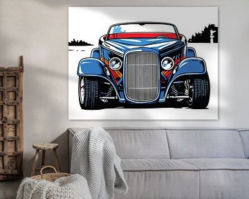 Retro Hot Rod Front Pop Art Portrait by Ramy Salah Hefny
