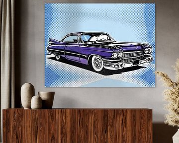 Retro Purple Classic Car Side Pop Art Portrait by Ramy Salah Hefny