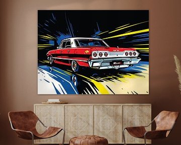 Retro Red Muscle Car Side Pop Art Portrait by Ramy Salah Hefny