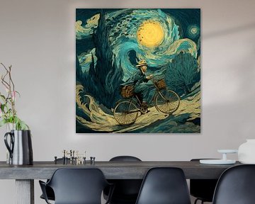 Man fietst door de sterrenhemel van Aden Pink Studio