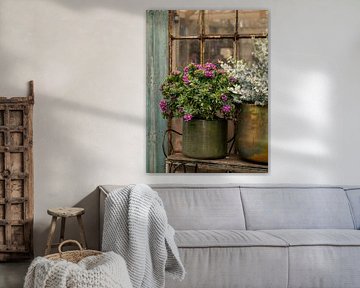 Stillleben, Green House, Eukalyptus in Kupfertopf