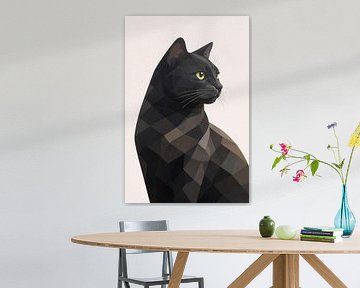 Portrait géométrique de chat noir – Décoration murale moderne représentant un chat en low poly