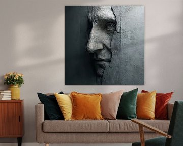 diepte relief gezicht in een witte muur