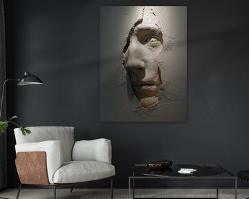 diepte relief gezicht in een witte muur