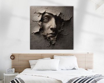 diepte relief gezicht in een witte muur