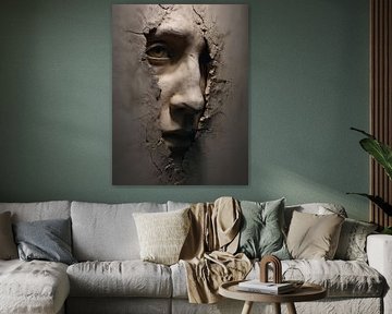 diepte relief gezicht in een witte muur