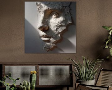 diepte relief gezicht in een witte muur