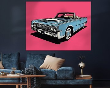 Retro Blue Classic Convertible Pop Art Portrait by Ramy Salah Hefny