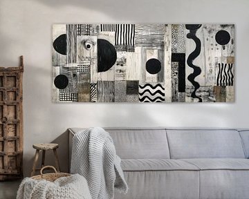 Abstrakte Malerei Schwarz-Weiß-Panorama mit organischen Formen von Joriali Abstrakte Kunst