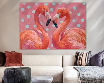 Pink Flamingos with Aqua Dots by Wonderful Art