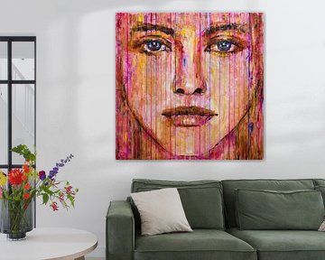 Gemälde Porträt Frau rosa Gold moderner Stil von Anja Namink - Gemälde